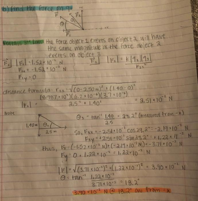 Solved Find the net electric force on charge 3 (q3) by the | Chegg.com
