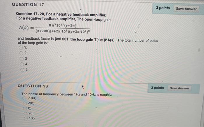 Solved Save Answer QUESTION 17 3 points Question 17-20, For | Chegg.com