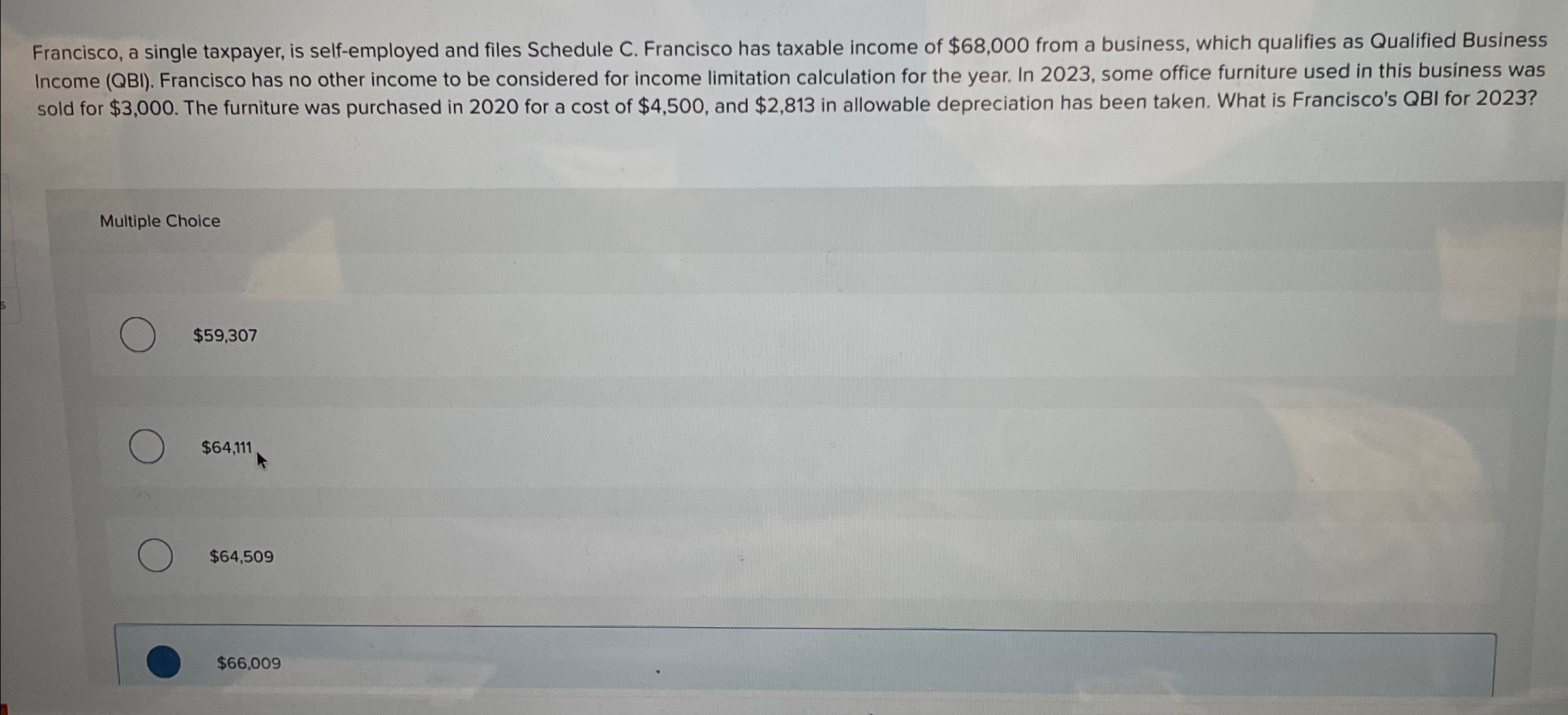 Solved Francisco A Single Taxpayer Is Self Employed And Chegg Com