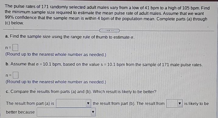 Solved The Pulse Rates Of 171 Randomly Selected Adult Males | Chegg.com