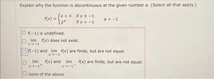 Solved Explain why the function is discontinuous at the | Chegg.com