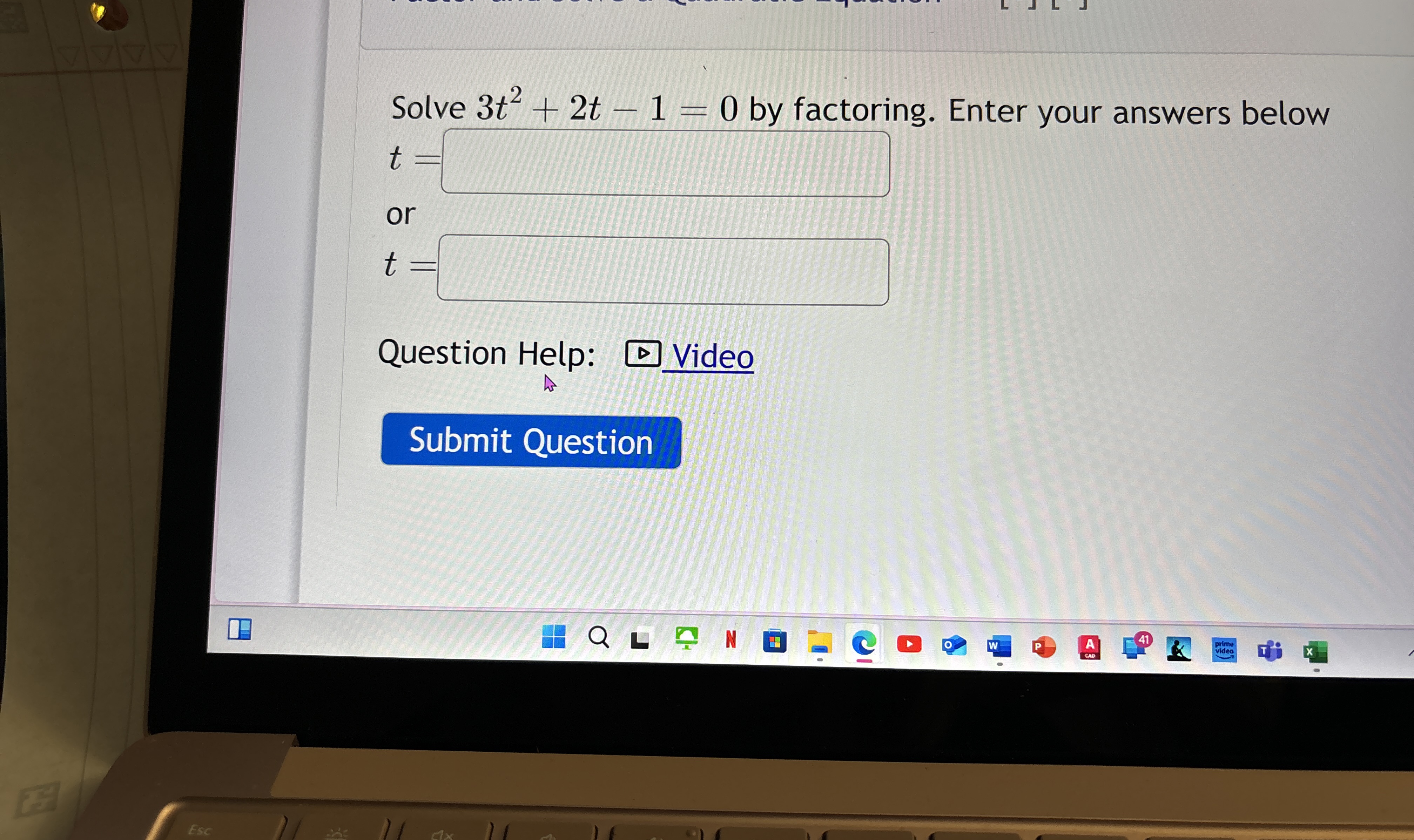 Solved Solve 3t2+2t1=0 ﻿by factoring. Enter your answers
