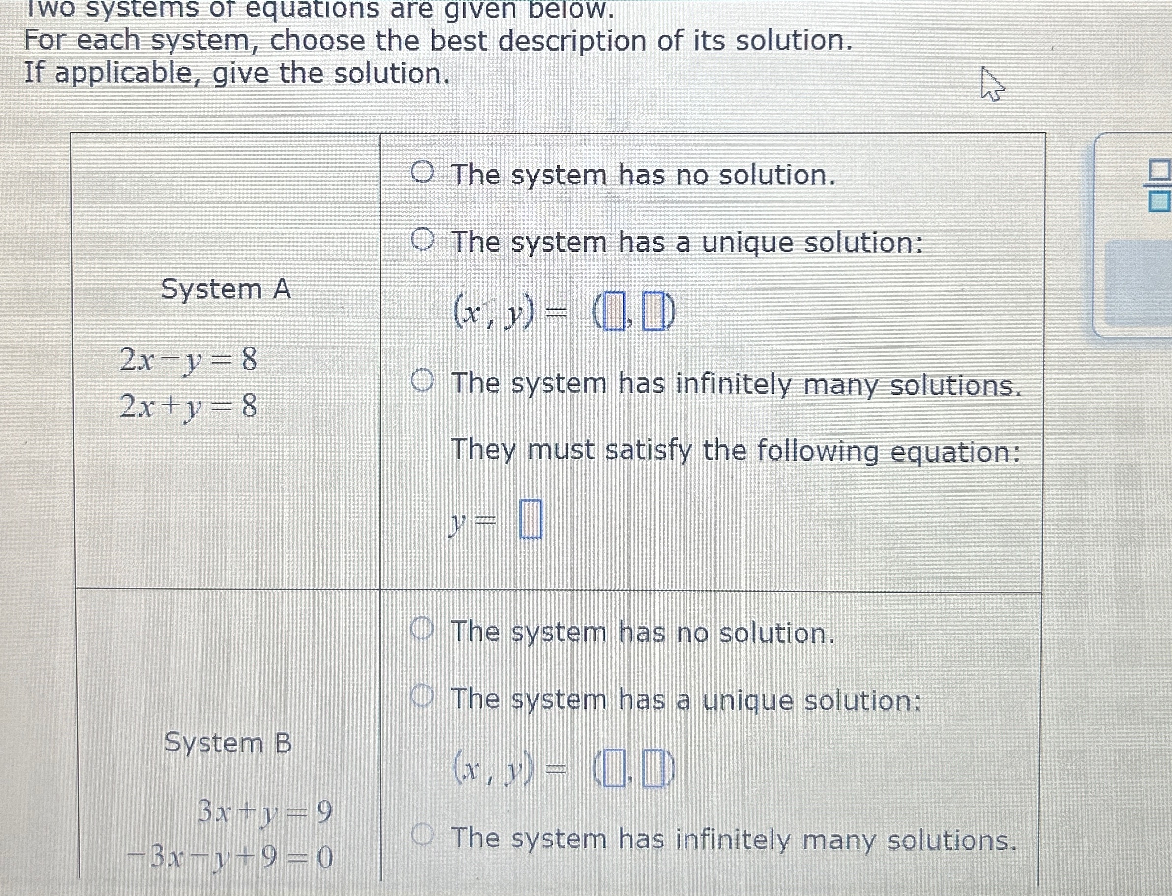 Solved Two systems of equations are given below.For each | Chegg.com