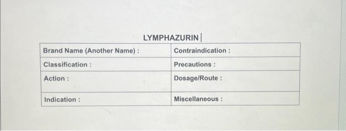 Solved LYMPHAZURIN | \begin{tabular}{|l|l|} \hline Brand | Chegg.com