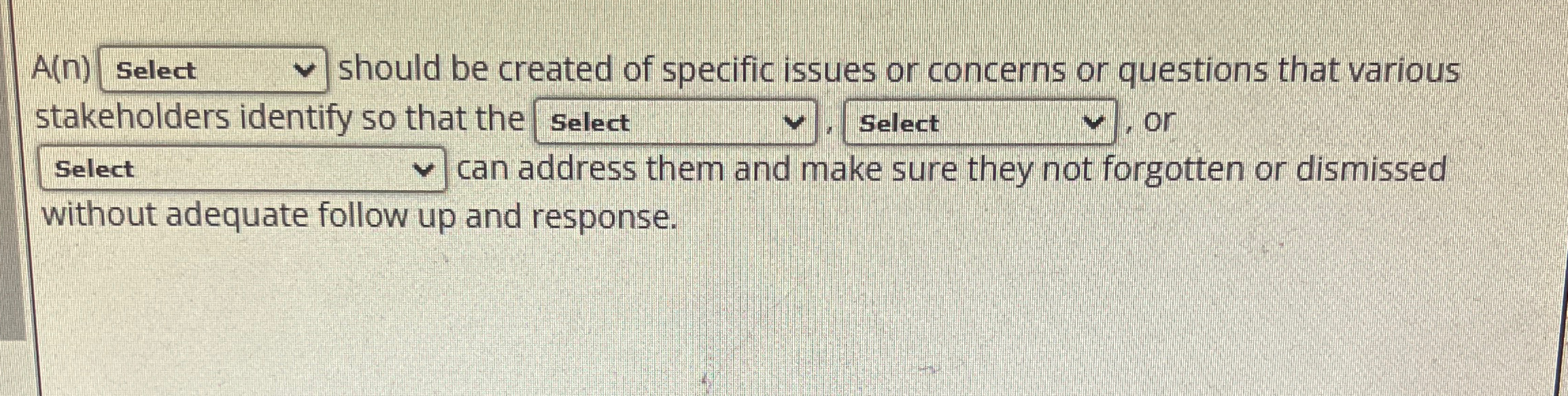 Solved A(n) ﻿should be created of specific issues or | Chegg.com
