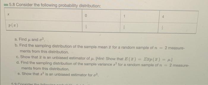 Solved 5.8 Consider The Following Probability Distribution: | Chegg.com