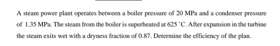 Solved A Steam Power Plant Operates Between A Boiler | Chegg.com