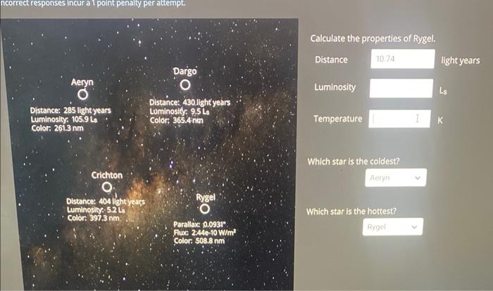 Solved Calculate the properties of Rygel. Distance light | Chegg.com