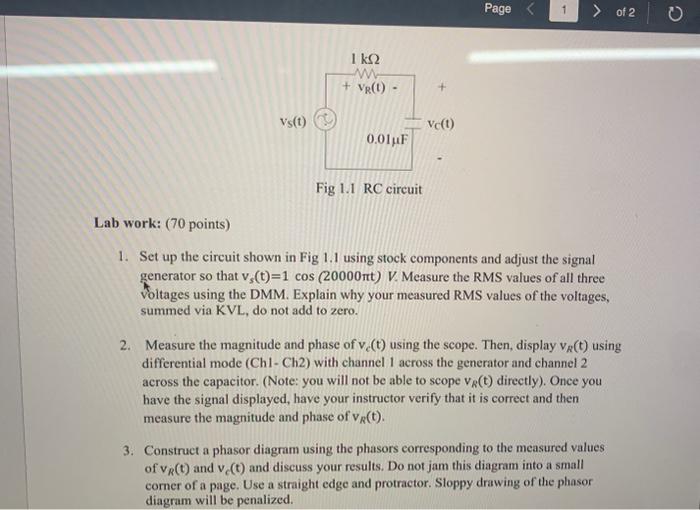 Solved Lab work: ( 70 points) 1. Set up the circuit shown in | Chegg.com