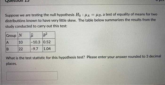 null hypothesis test for equality