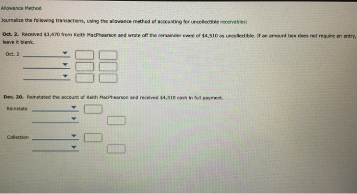 Solved Allowance Method Journalize the following | Chegg.com