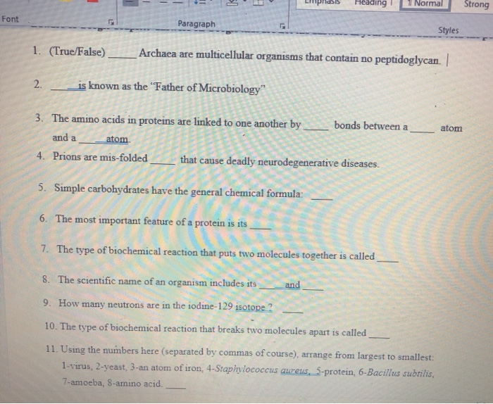 Solved Font Paragraph Styles 1. (True/False) Archaea are