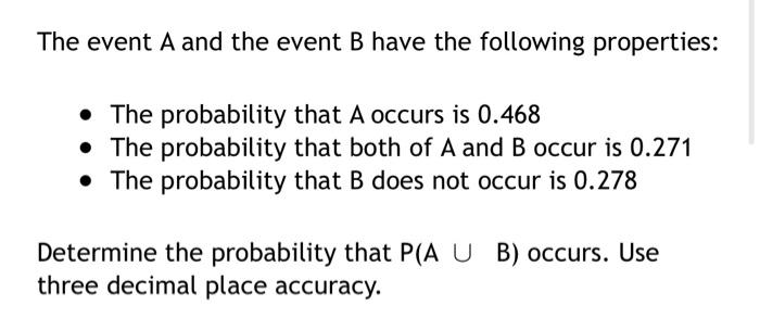 Solved The Event A And The Event B Have The Following | Chegg.com