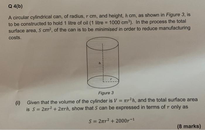 Solved A Circular Cylindrical Can Of Radius R Cm And 
