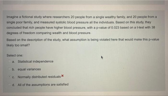 Solved Imagine a fictional study where researchers 20 people | Chegg.com