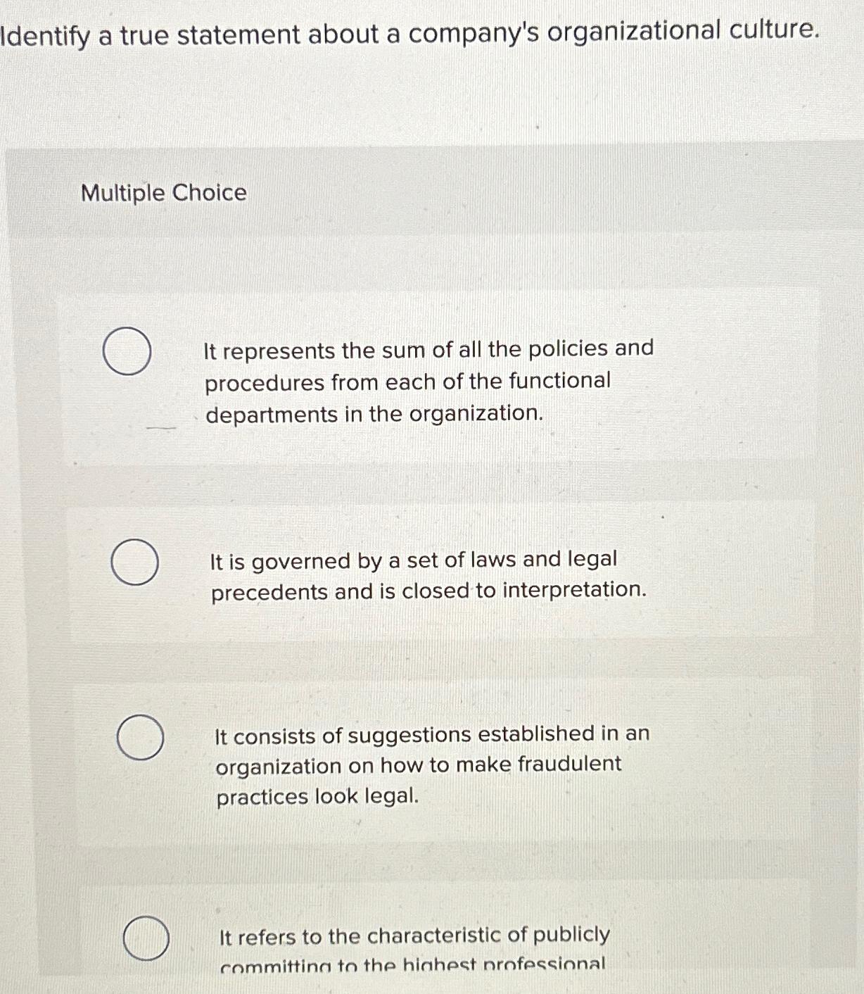 Solved Identify a true statement about a company's | Chegg.com