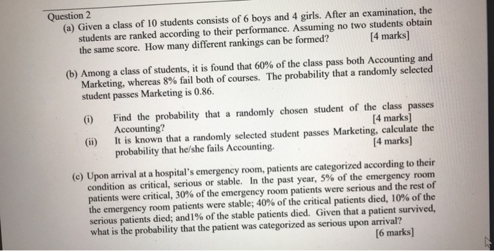 Solved Question 2 (a) Given a class of 10 students consists | Chegg.com