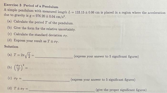 Solved Exercise 3 Period Of A Pendulum A Simple Pendulum | Chegg.com