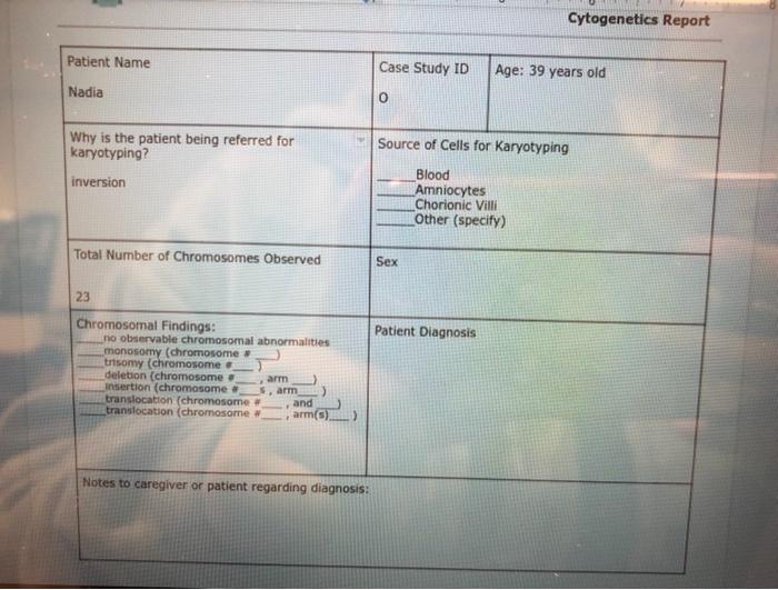 cytogenetics report for g banded karyotype case study of