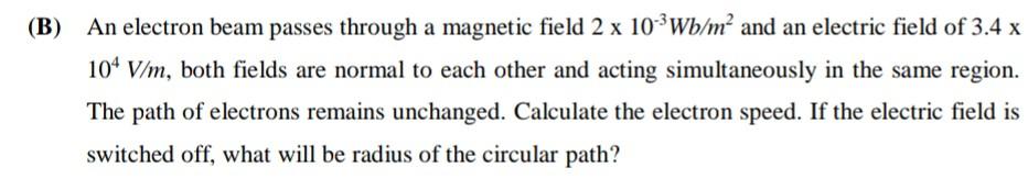 Solved B) An electron beam passes through a magnetic field | Chegg.com