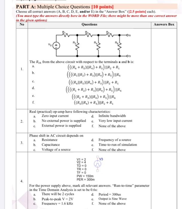 Solved PART A: Multiple Choice Questions (10 points Choose | Chegg.com