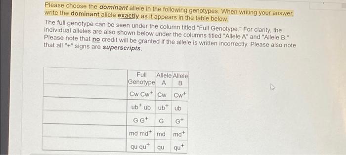 Solved Please Choose The Dominant Allele In The Following | Chegg.com