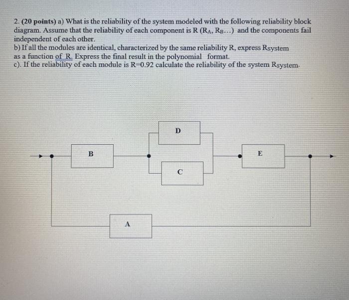 Solved 2. (20 points) a) What is the reliability of the | Chegg.com