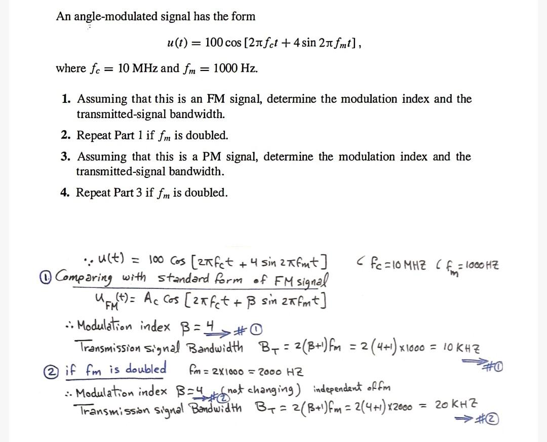 An Angle-modulated Signal Has The Form | Chegg.com