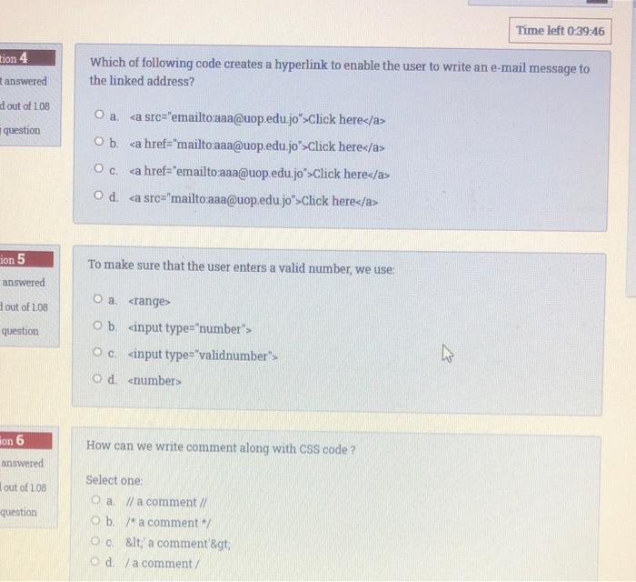 Solved Time Left 0:39:46 Which Of Following Code Creates A | Chegg.com