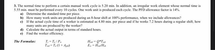 Solved 3. The normal time to perform a certain manual work | Chegg.com