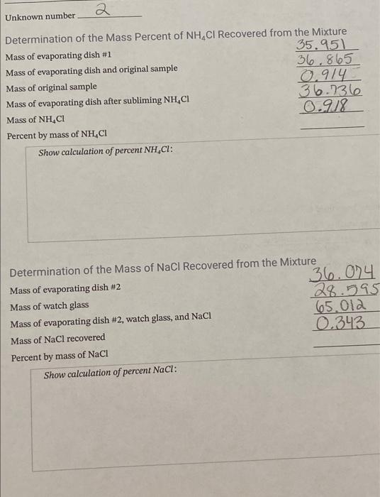 Solved I am not sure if i determined the mass of NH4CL