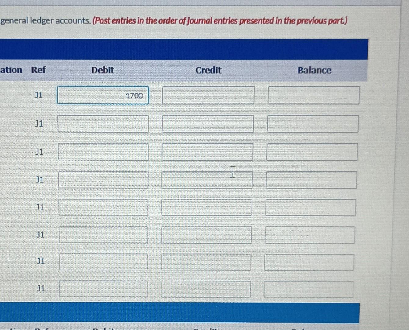 Solved general ledger accounts. (Post entries in the order | Chegg.com