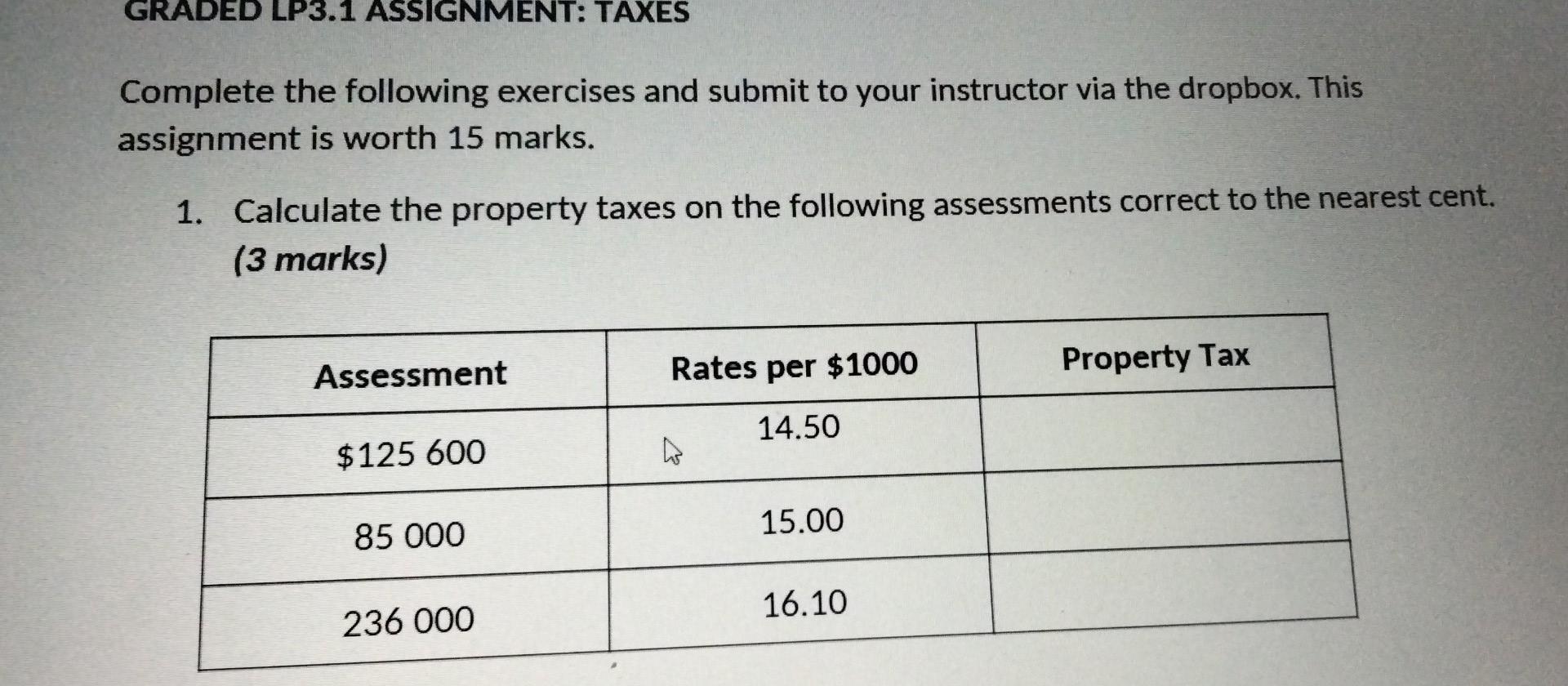 Solved GRADED LP3.1 ASSIGNMENT: TAXES Complete the following | Chegg.com