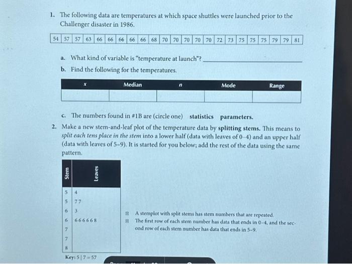 Solved 1. The following data are temperatures at which space | Chegg.com