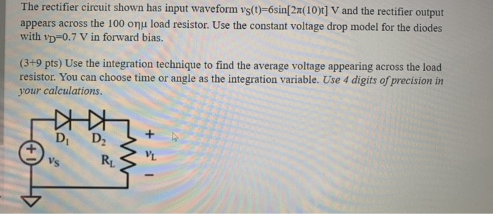 Solved The rectifier circuit shown has input waveform | Chegg.com