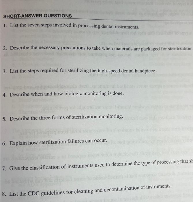 Solved 1. List the seven steps involved in processing dental