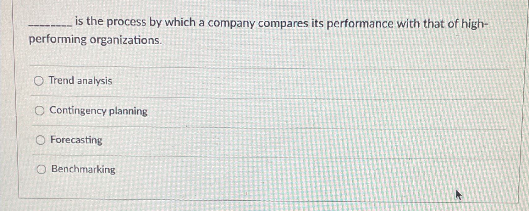Solved is the process by which a company compares its | Chegg.com