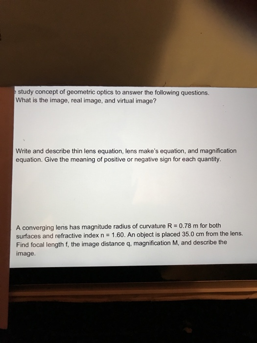 Solved study concept of geometric optics to answer the | Chegg.com