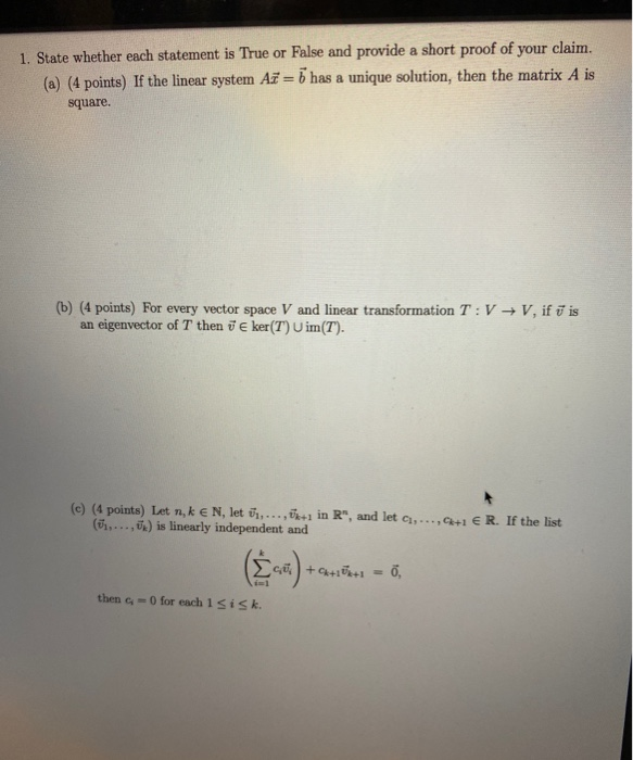 Solved 1. State whether each statement is True or False and | Chegg.com
