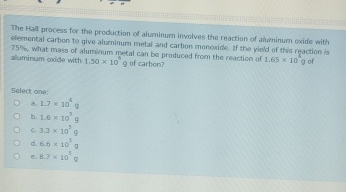 Solved The Hall process for the production of aluminum | Chegg.com