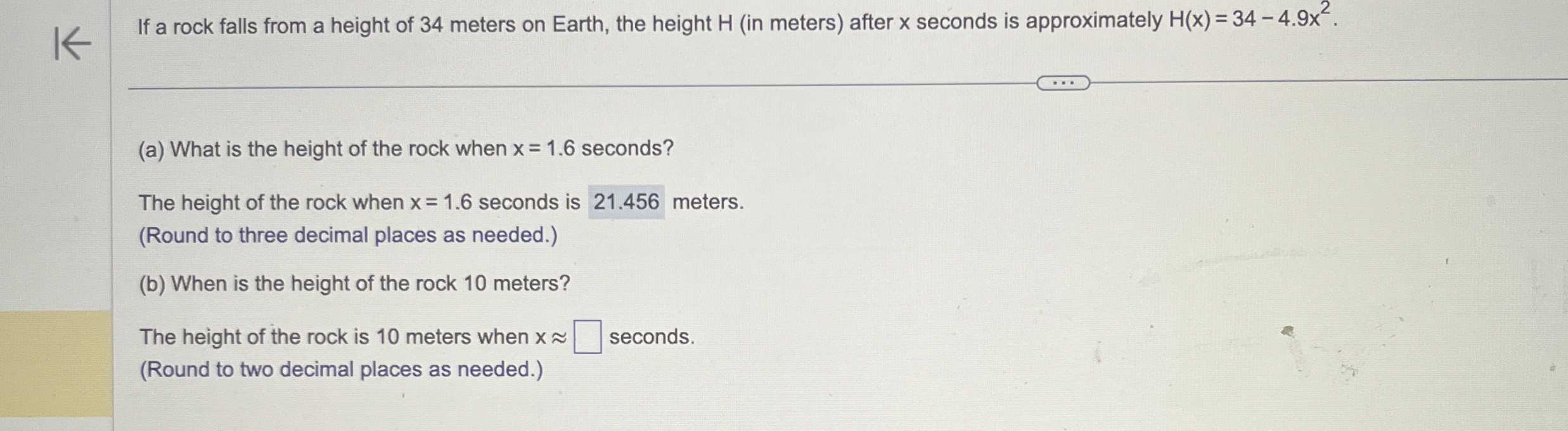 Solved If a rock falls from a height of 34 ﻿meters on Earth, | Chegg.com