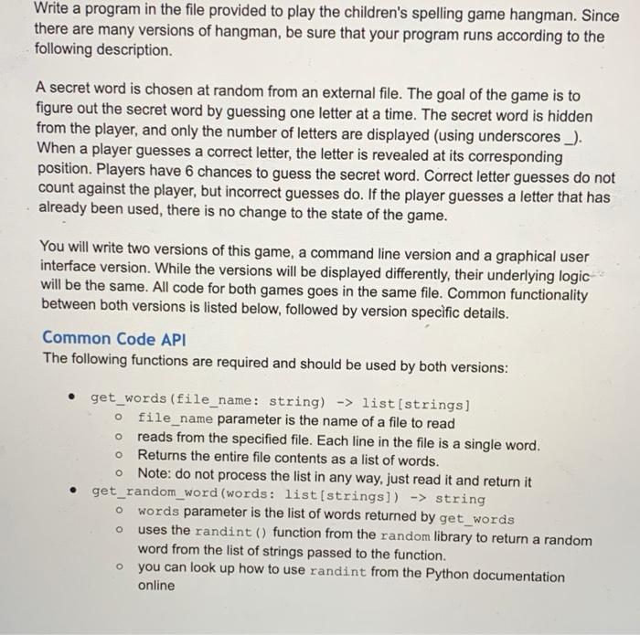 Solved Write a program in the file provided to play the | Chegg.com