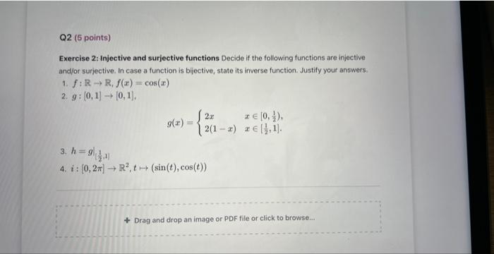 Solved Exercise 2: Injective And Surjective Functions Decide 