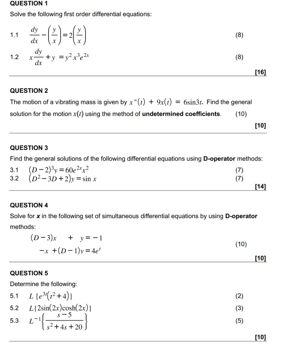 QUESTION 1Solve the following first order | Chegg.com