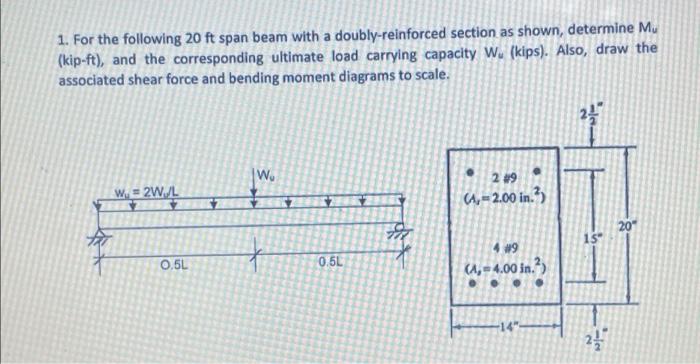 Solved 1. For the following 20 ft span beam with a | Chegg.com