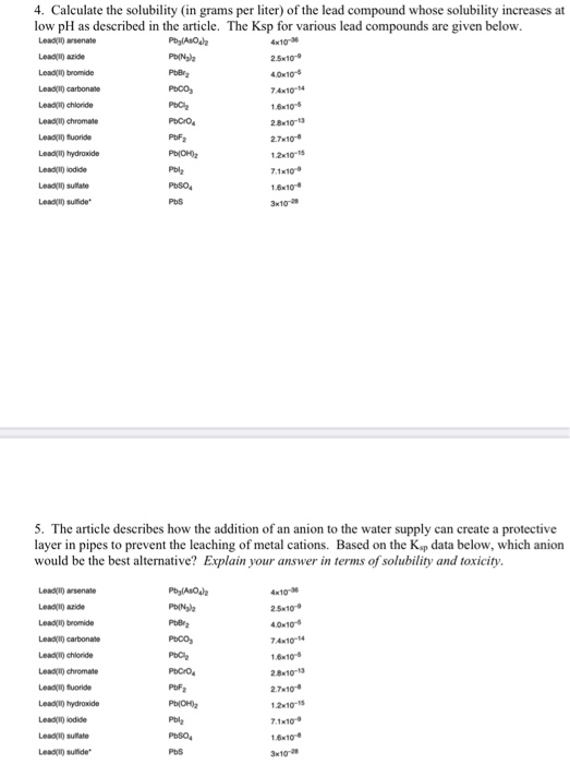 Solved 4. Calculate the solubility (in grams per liter) of