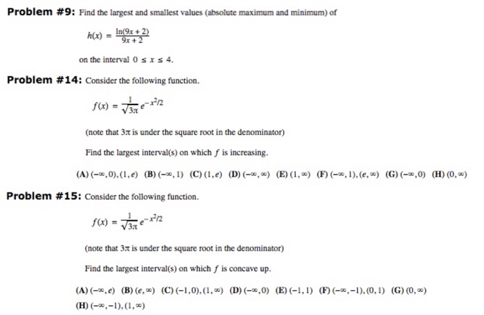 Solved Problem #9: Find the largest and smallest values | Chegg.com