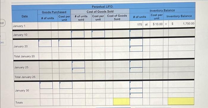Solved Specific Id Weighted Average FIFO LIFO Complete the | Chegg.com