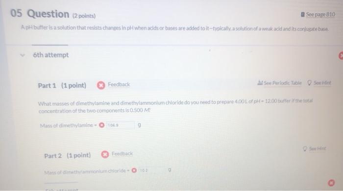 Solved 05 Question (2 points) See page 810 ApH buffer is a | Chegg.com
