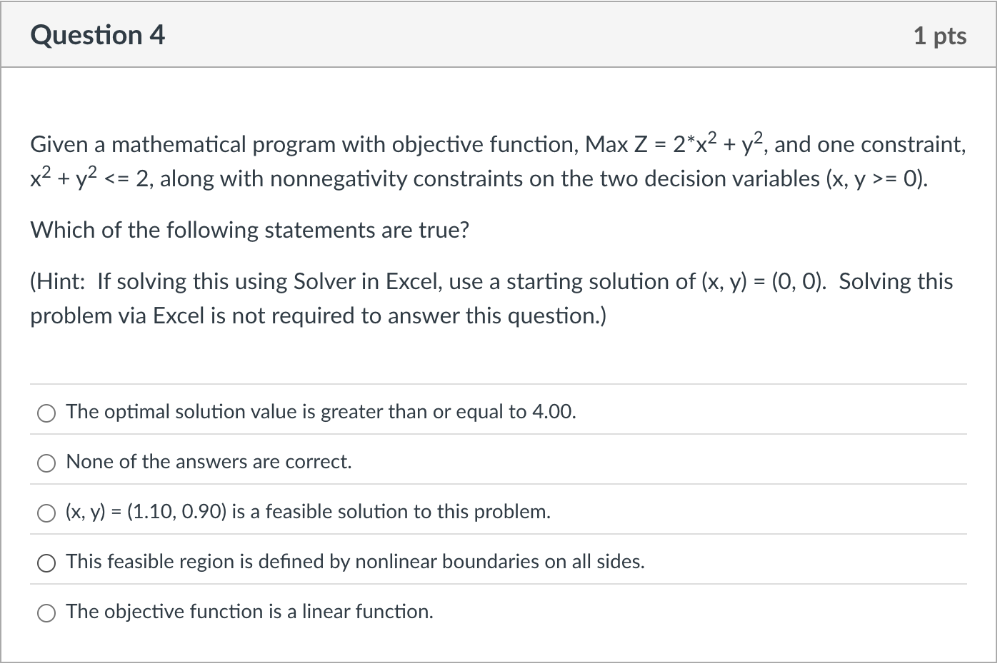Objective Function Questions Solved Question 4Given a mathematical program with objective | Chegg.com